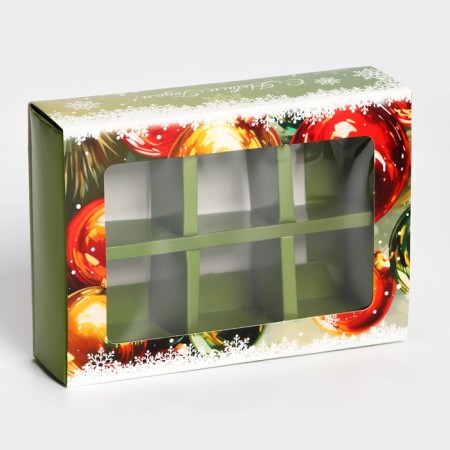 New Year. Box for 6 sweets "Christmas toys", 13.7 x 9.8 x 3.8 cm, confectionery packaging-1
