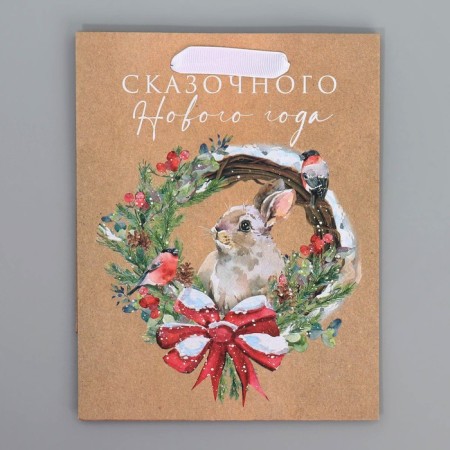 Craft vertical “Hare and Wreath” package, MS 18 x 23 x 10 cm, New Year-8