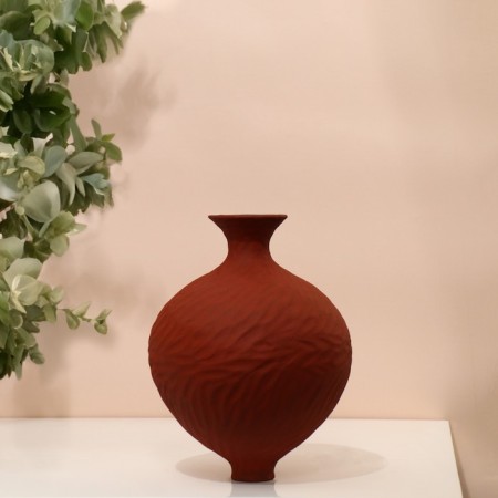Vase for flowers decorative art Torracotta color 20 x 14 x 14 cm-3