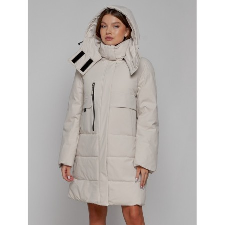 Coat insulated winter female, size 44, beige color-6