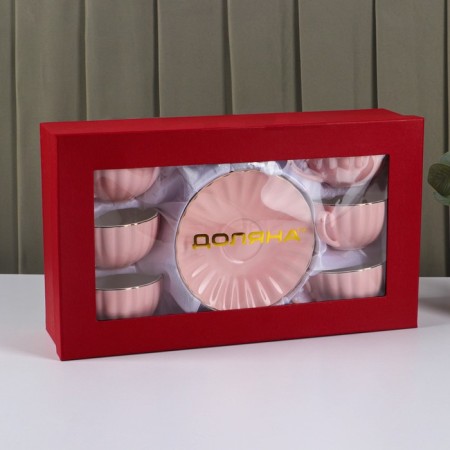 Service Porcelain Tea Dauline "Vivien", 12 objects: 6 cups 200 ml, 6 saucer d = 15 cm, pink color-3