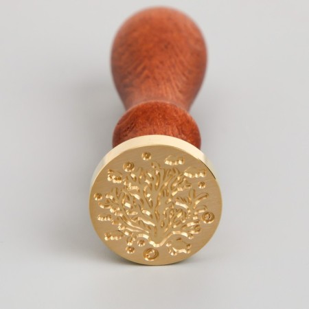 Printing for wax with a wooden handle "Fish and Corals" 9x2.5x2.5 cm-1