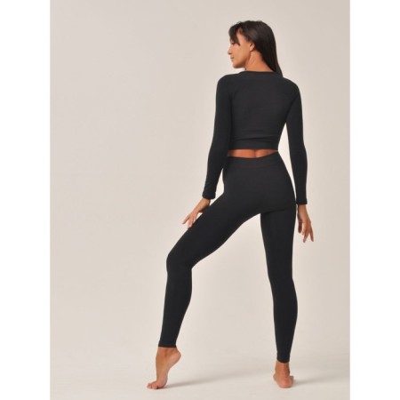 Crop Top female with long sleeves Crop Top Manica Lunga, size 48, black color-3