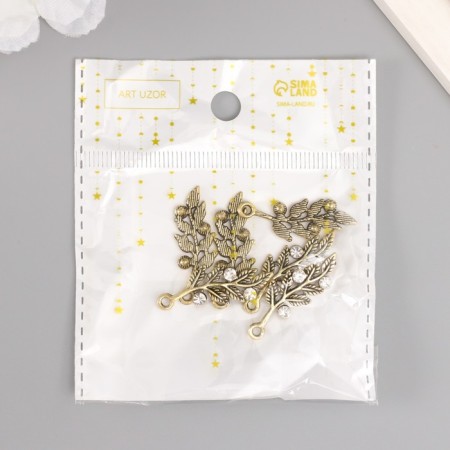 Decor for creativity metal, rhinestones "leaf" bronze 3.1x1.1x0.3 cm-3