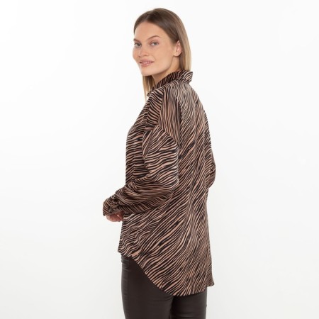 Female blouse, coffee color, zebra print, rn 52-3