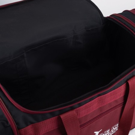 Road bag on a zipper, with an increase, 3 outer pockets, a long belt, black/burgundy color-3