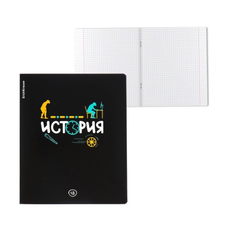 Subject notebook, 48 sheets, cell, history, erichkrause "Inscription", cardboard cover of Twin-lak, block offset 100%, information block
