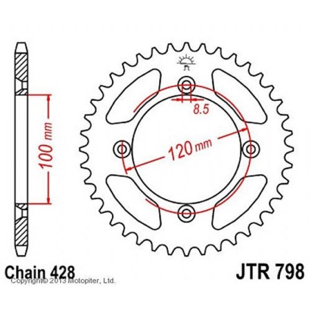 The rear driven star JTR798 for a steel motorcycle, chain 428, 52 teeth