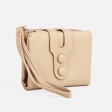 Women's wallet on the button, beige color