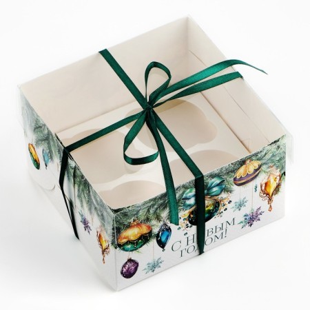 Box for Capcake "Fir Frigs", 16 x 16 x 10 cm, New Year-3