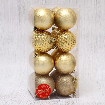 Set of balls plastic D-7 cm, 16 pcs "Aleta shine mesh" gold-1