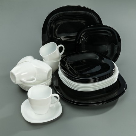 Service table Luminarc Carine White & Black, glass ceramics, 30 objects, white and black color