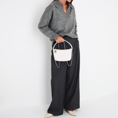 Baget bag with zipper, chain, white color-9