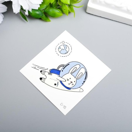 Tattoo on the body color phosphorus "Bunny in space" 6x6 cm-2