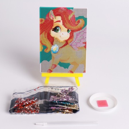 Diamond mosaic with a partial filling on the stand for children "Star unicorn"-2