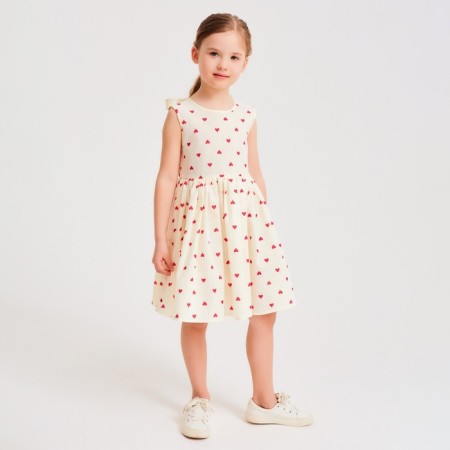 Платье для девочки MINAKU: Cotton Collection цвет бежевый, рост 98