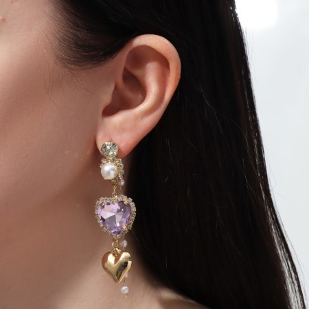 Hanging earrings with rhinestones "Heart", colored in gold-3