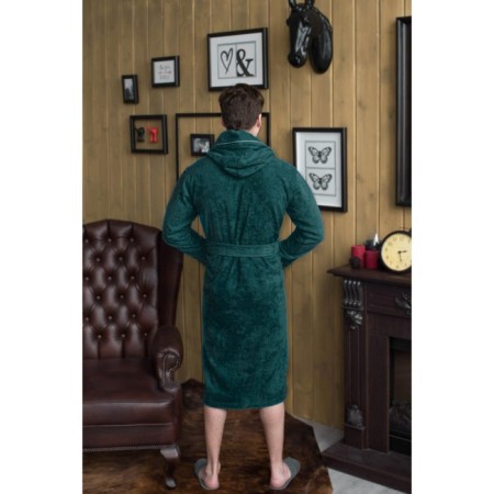 Male dressing gown with a hood, size 48, green, Makra-1