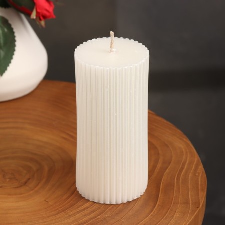 Candle-cylinder with faces, 5x10 cm, pearl, 6 hours-1