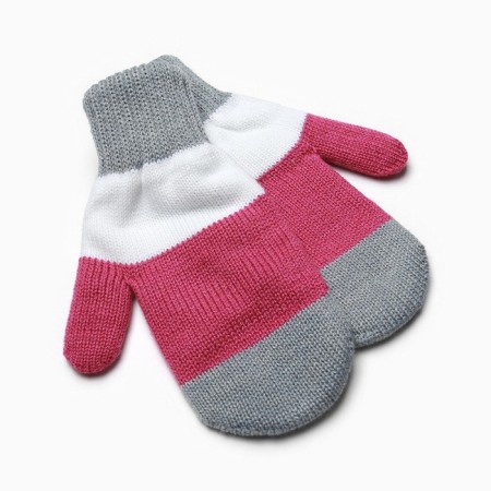 Mittens for girls, gray/white/raspberry, size 14-1