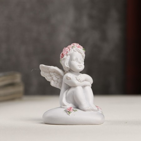 Polystone souvenir "Snowty Angel in a pink wax on the heart" 6.2x5x4.5 cm-3