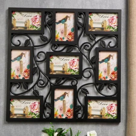 Photo frame plastic in 9 photos 10x15 cm "Binding" black 53x53 cm