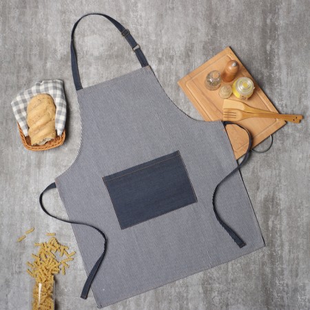 Apron Ethel Denim in stripes, col. Blue, 65% HL, 35% p/e