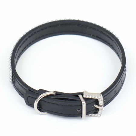 A collar with rows of 4 rows and rhinestones on a buckle, 38 x 1.5 cm, Osh 26-33, black-1