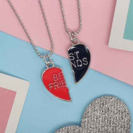 Kulons "Demetrons" Best Friends, Heart, Red-blue color in silver, 45 cm