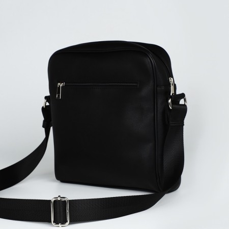Male bag over the shoulder, Textura, artificial leather, black color-2