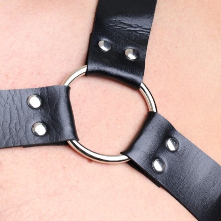 BDSM Podsm Oki, male, on the chest, with belts, eco-leather, sizes OS, black-9