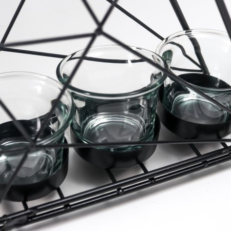 Climber Metal, glass for 3 candles "Loft. Trapezius" black 21x7x18 cm-2