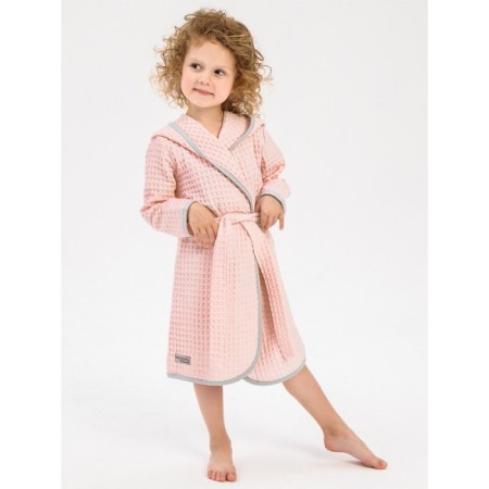 Waffle hood with a hood, height 134-140 cm, pink color
