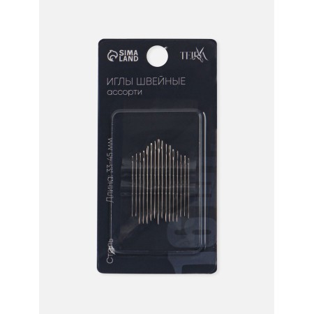 Sewing needles, set 15 pcs., D = 0.5/0.6/0.7/0.7/0.8 mm, 3.3-4.5 cm-3