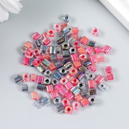 Glass beads 6/0 "Cube. Translucent. Pink-gray" 10 g