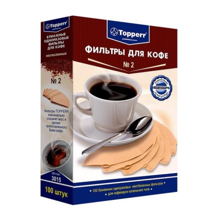 Topperr disposable paper filters for coffee No. 2, non -wabled, 100 pcs.