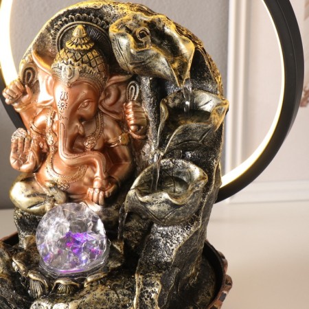 Table Polystone Fountain from the Network, Ganesha's backlight in gold near the waterfall - hand "25x20x34 cm-5