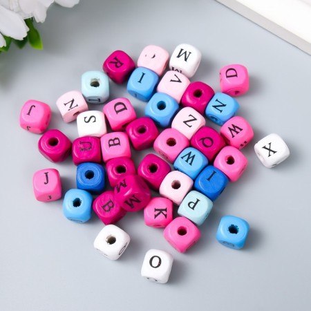 Beads for creativity tree "Alphabet on cubes" Pastel set 40 pcs 1x1x1 cm