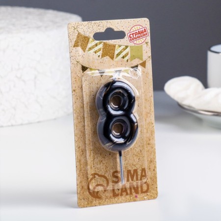 Candle in the Cake "Black Marble", number "8", 5.5 cm-1