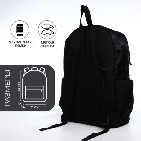Youth backpack from textiles, 6 pockets, black color-1