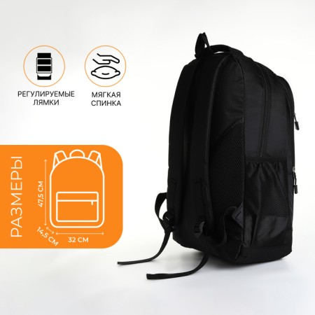Young backpack from textiles with a zipper, 4 pockets, black/orange color-1