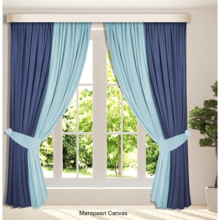 Set of curtains "Canvas", size 200x270 cm, 2 pcs, blue, blue color