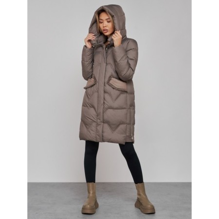 Coat insulated winter female, size 52, brown color-6