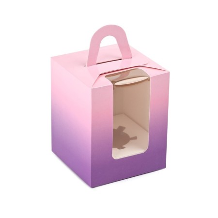 Capcake box, confectionery packaging, 1 cell "Pink gradient", 9 x 9 x 11 cm
