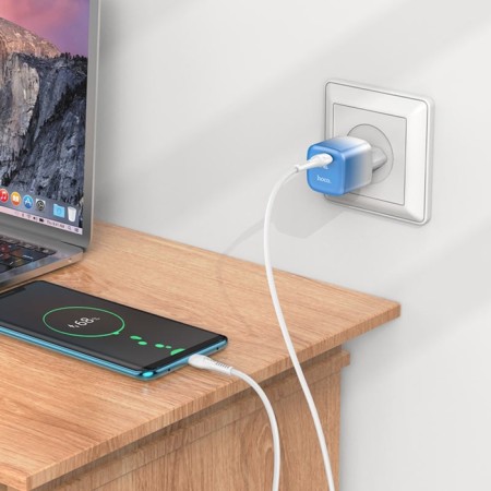 Network charger Hoco C101A, Type-C, 20 W, PD + Qc, Type-C-Type-C, 1 m, blue-3