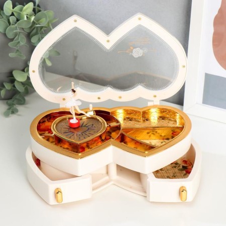 Musical mechanical musical "White Hearts" 12.5x21.5x7.5 cm-1