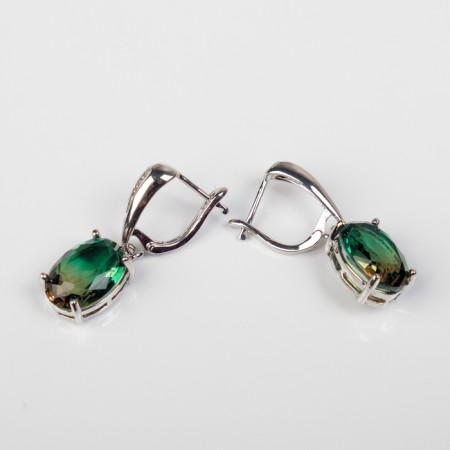 Earrings with rhinestones "Illusion" Ovol voluminous, brown-green color in silver-2