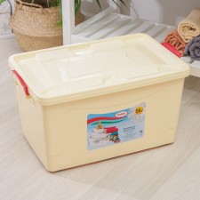 Storage container with a lid 50 l, 59 × 39 × 32 cm, on wheels, ivory color