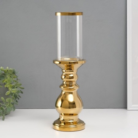 Ceramics candlestick, glass for 1 candle "Albero" d = 7.5 cm gold 9.5x9.5x35 cm-1