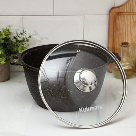 Pan, 4 l, d = 24 cm, h = 14 cm, glass cover, anti -stick coating, color coffee marble-1